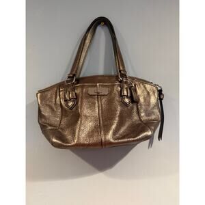 Coach Metallic Leather Satchel Shoulder Bag – Pewter Bronze – Authentic